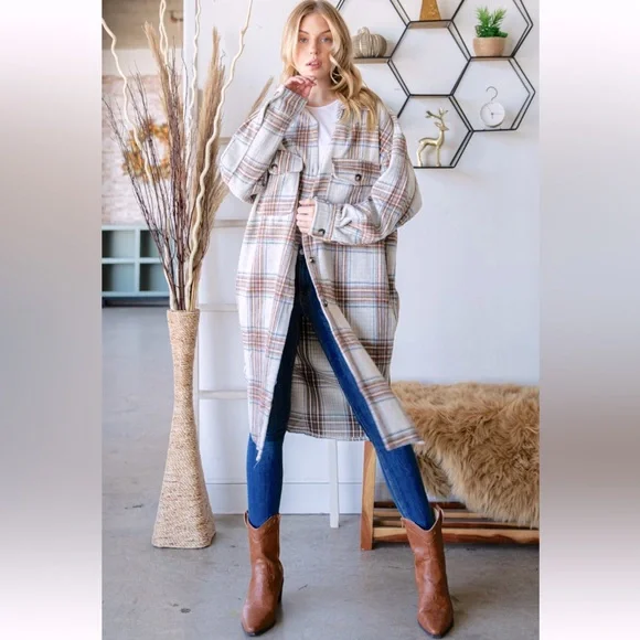 22 Fabulous Wool Mix Plaid Checker Longline Jacket - Picture 2 of 8